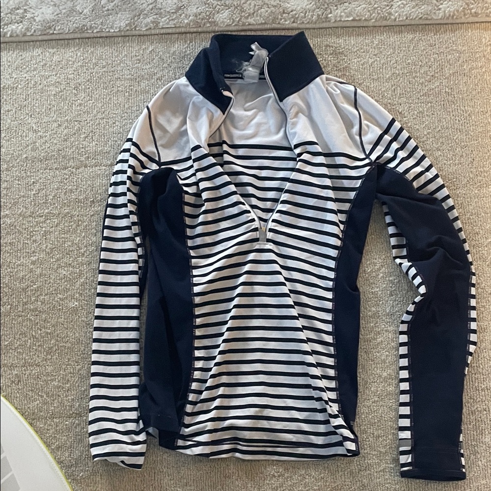 New Balance Navy and White Striped Zip-Up Top